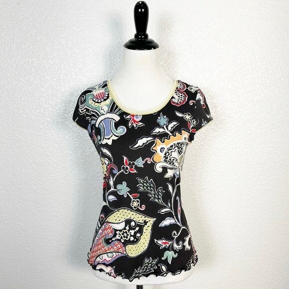 ANAC Designed by Kimi 90s Y2K Artsy Asian Inspired Print Mesh Knit Tee Top M - Picture 2 of 12